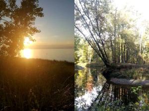 two pictures of the sun and a lake at Cabin Surrounded by Sublime Nature near Lake Huron, Michigan in Port Austin