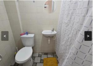 a small bathroom with a toilet and a sink at Apartamento em Maceio, uma quadra da praia in Maceió +16 photos