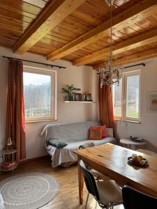 a living room with a couch and a table at Wzgórze Artystów in Głuszyca