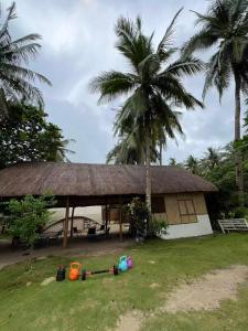 a house with a thatched roof and a yard with some toys at Milky Way Glamping in Busuanga +16 photos