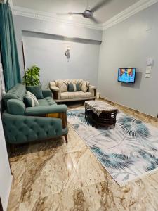 a living room with two couches and a tv at joy house in Luxor