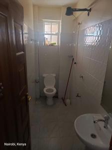 a bathroom with a toilet and a sink at Colokhaly Apartment in Nairobi +21 photos