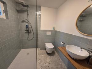 a bathroom with a shower and a sink and a toilet at de Brabander in Cadzand +15 photos