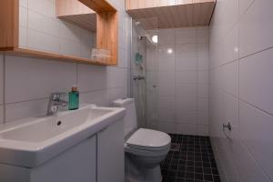 a bathroom with a white toilet and a sink at Loimu Resort in Ylläsjärvi +46 photos