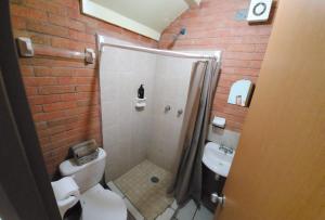 a bathroom with a shower and a toilet and a sink at Hermosa Casa en Guanajuato Capital in Yerbabuena +10 photos