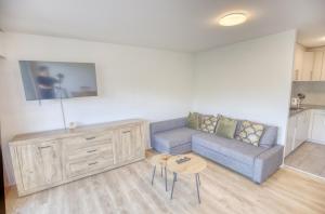 a living room with a couch and a table at Panorama Nid d'Aigle in Nendaz