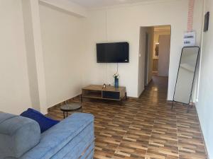 a living room with a couch and a flat screen tv at Charmant T2 a Mtsapere Mamoudzou in Mamoudzou