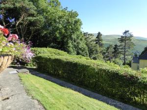 a garden with a hedge and flowers in a yard at Plas Heulog Holiday Accommodation in Llanfairfechan