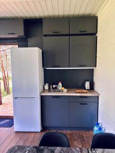 a kitchen with a white refrigerator and a sink at Oriküla Gottage with Sauna in Oriküla +25 photos