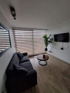 a living room with a couch and a table at Departamento nuevo Pucón in Pucón