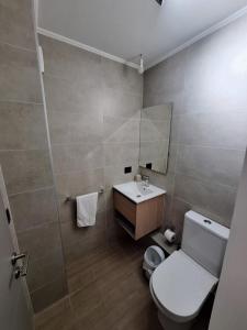 a bathroom with a toilet and a sink at Departamento nuevo Pucón in Pucón