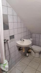 a bathroom with a sink and a toilet at Appartement confortable à Le Lamentin, 70 m², jardin in Chambort +16 photos