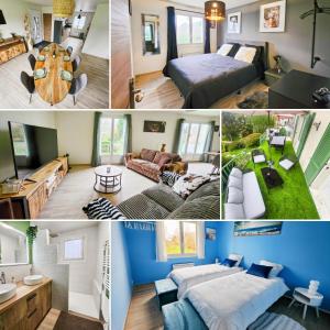 a collage of photos of a hotel room at Villa L'Isachrist, Calme, Confort, 20' Disneyland in Maisoncelles-en-Brie