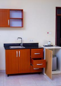 a kitchen with wooden cabinets and a sink at cyro reservations in Nalakonge