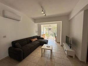 a living room with a couch and a tv at Spacious City Center - Suite 203 in Nicosia