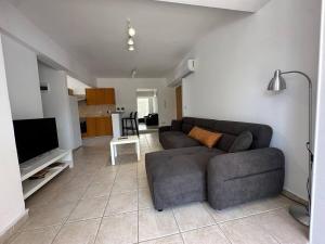 a living room with a couch and a flat screen tv at Spacious City Center - Suite 203 in Nicosia +2 photos