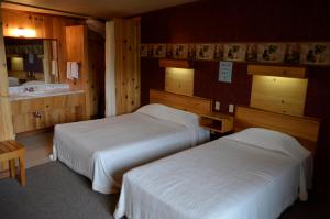 a bedroom with two beds and a sink in it at Hotel-Motel Les Voitures d'Eau in L'Isle-aux-Coudres +44 photos