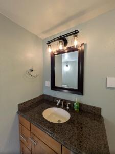 un bagno con lavandino e specchio di Sunlit Ballard Home Close to Golden Garden a Seattle Altre 3 foto