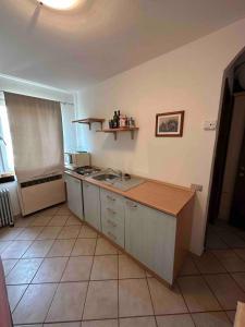a kitchen with a sink and a counter top at Studio on the ski slopes in Passo del Tonale