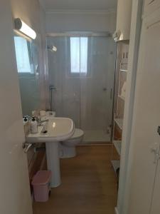 a bathroom with a sink and a toilet and a shower at Apartamento Nayara in Alcañiz