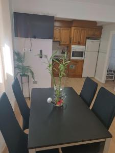 a dining room table with a vase with plants on it at Apartamento Nayara in Alcañiz