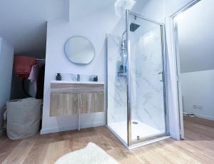 ランスにあるAix - Cocon élégantのバスルーム(鏡付きのシャワーブース付)