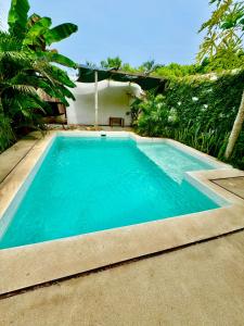 a large blue swimming pool in a yard at Casa Patio in Brisas de Zicatela