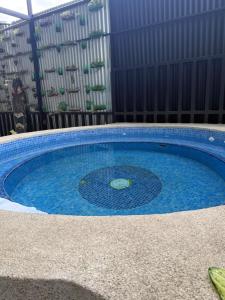 una pequeña piscina en medio de un patio en Bioluminiscencia Hostel Tours Santa Teresa, en Santa Teresa Beach