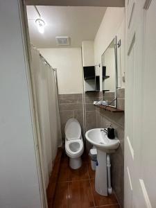 a small bathroom with a toilet and a sink at Cuarto estudio HERSOR in San Salvador +12 photos