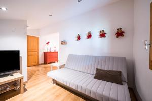 a living room with a couch and a flat screen tv at Magnifique Appart Duplex Valthorens in Val Thorens