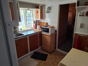 een kleine keuken met een magnetron en een spoelbak bij 6 person holiday home in Gedser in Gedser +6 foto's
