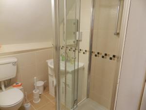 a bathroom with a shower stall and a toilet at Weymouth Beach B&B - Adult Only in Weymouth