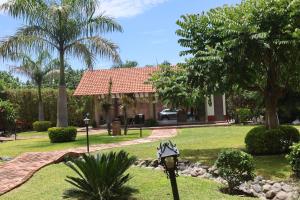 a house with palm trees and a parking meter at Hotel Finca San José in Teotlalco