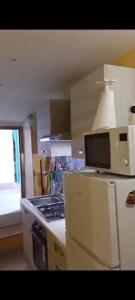 a kitchen with a stove and a microwave at Il Borgo del Ghiro in Irola
