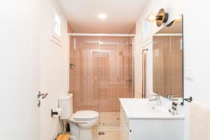 a bathroom with a toilet and a sink and a shower at CICIOSO flats João de Deus 1 in Évora