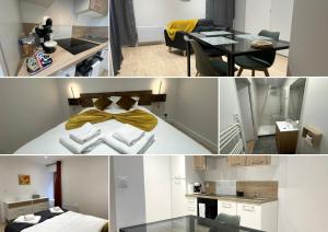 a room with a bed and a table with towels at L'Aligoté - Appartement en coeur de ville By Primo in Sennecey-le-Grand +13 photos