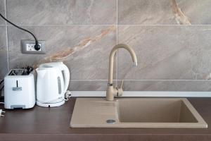 a kitchen counter with a sink and a mixer at Apartament Miramare in Mamaia Nord