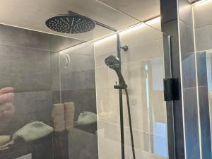 a shower with a blow dryer in a bathroom at KODAS Loft - confort et nature in Hommert +35 photos