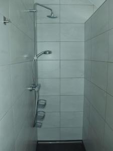 a bathroom with a shower with a glass door at Ferienwohnung Kirschenknupp in Hellendorf +33 photos