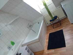 a bathroom with a tub with a plant in it at Stellas Monteurwohnungen in Crimmitschau