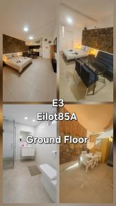 two pictures of a living room and a ground floor at Eilot in Eilat +25 photos