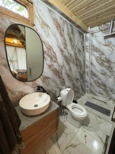 a bathroom with a sink and a toilet and a mirror at Zen in Sataplia 
