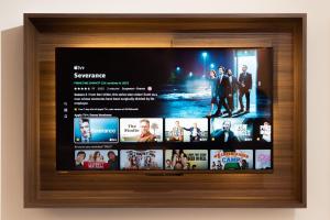 a display of movies in a wooden frame at Rivers hotel in Newcastle upon Tyne