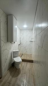a bathroom with a white toilet in a room at Двох кімнатна квартира in Cherkasy