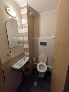 a small bathroom with a toilet and a sink at Modern Apartment in Sofia Near City Center in Sofia