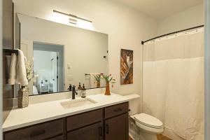 a bathroom with a sink and a toilet and a mirror at The Railway Lofts 201 in Missoula +42 photos