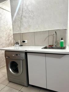 eine Küche mit Waschmaschine und Spüle in der Unterkunft Апартаменты в центре города in Chişinău