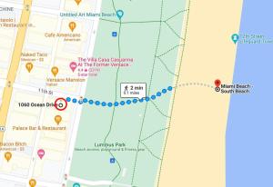 a map of the ferris wheel route at Miami Ocean Drive 1BR APT & Rooftop Pool Access in Miami Beach