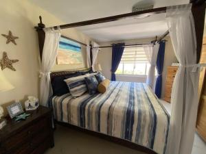 a bedroom with a canopy bed and a window at Aruba Beach Front in Savaneta