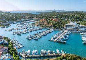 an aerial view of a marina with boats in the water at Casa Elisa in Viddalba